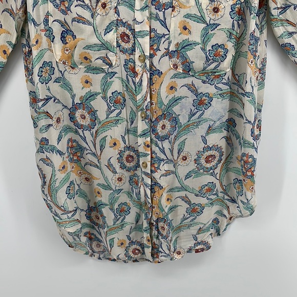 Pilcro Cream and Blue Long Sleeve Button Down Collar Shirt size XSmall - Picture 6 of 11